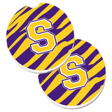 Caroline'S Treasures Letter S Monogram - Tiger Stripe - Purple Gold Set Of 2 Cup Holder Car Coasters Cj1022-Scarc, 2.56, Multi