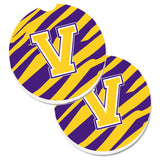 Caroline'S Treasures Letter V Monogram - Tiger Stripe - Purple Gold Set Of 2 Cup Holder Car Coasters Cj1022-Vcarc, 2.56, Multi
