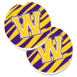 Caroline'S Treasures Letter W Monogram - Tiger Stripe - Purple Gold Set Of 2 Cup Holder Car Coasters Cj1022-Wcarc, 2.56, Multi
