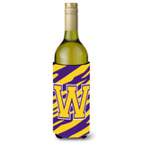 Monogram - Tiger Stripe - Purple Gold Initial W Wine Bottle Beverage Insulator Beverage Insulator Hugger