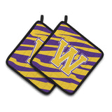 Caroline'S Treasures Cj1022-Wpthd Letter W Monogram With Tiger Stripes Pot Holders (1 Pair), 7.5 X 7.5, Purple/Gold