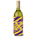 Monogram - Tiger Stripe - Purple Gold Initial X Wine Bottle Beverage Insulator Beverage Insulator Hugger