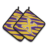 Caroline'S Treasures Letter X Monogram - Tiger Stripe - Purple Gold Pair Of Pot Holders Cj1022-Xpthd, 7.5Hx7.5W, Multicolor