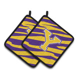 Caroline'S Treasures Letter Y Monogram - Tiger Stripe - Purple Gold Pair Of Pot Holders Cj1022-Ypthd, 7.5Hx7.5W, Multicolor