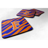Caroline'S Treasures Cj1023-Ffc Monogram-Tiger Stripe-Blue Orange Foam Coasters (Set Of 4), Initial Letter F, 3.5 H X 3.5,