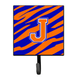 Caroline'S Treasures Cj1023-Jsh4 Letter J Initial Monogram-Tiger Stripe-Blue Orange Leash Holder Or Key Hook, Small, Multicolo
