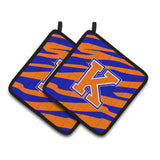 Caroline'S Treasures Monogram Initial K Tiger Stripe - Blue Orange Pair Of Pot Holders Cj1023-Kpthd, 7.5Hx7.5W, Multicolor