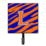 Caroline'S Treasures Cj1023-Lsh4 Letter L Initial Monogram-Tiger Stripe-Blue Orange Leash Holder Or Key Hook, Small, Multicolo