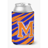 Letter M Initial Monogram Tiger Stripe Blue Orange Can Or Bottle Beverage Insulator Hugger