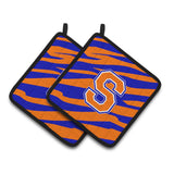 Caroline'S Treasures Monogram Initial S Tiger Stripe - Blue Orange Pair Of Pot Holders Cj1023-Spthd, 7.5Hx7.5W, Multicolor