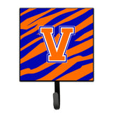 Caroline'S Treasures Cj1023-Vsh4 Letter V Initial Monogram-Tiger Stripe-Blue Orange Leash Holder Or Key Hook, Small, Multicolo