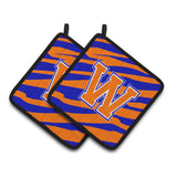 Caroline'S Treasures Monogram Initial W Tiger Stripe - Blue Orange Pair Of Pot Holders Cj1023-Wpthd, 7.5Hx7.5W, Multicolor