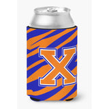 Letter X Initial Monogram Tiger Stripe Blue Orange Can Or Bottle Beverage Insulator Hugger