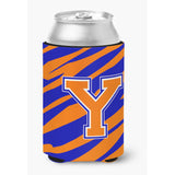 Letter Y Initial Monogram Tiger Stripe Blue Orange Can Or Bottle Beverage Insulator Hugger