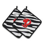 Caroline'S Treasures Monogram Initial B Zebra Red Pair Of Pot Holders Cj1024-Bpthd, 7.5Hx7.5W, Multicolor