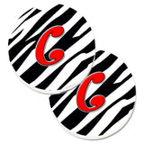 Caroline'S Treasures Monogram Initial C Zebra Red Set Of 2 Cup Holder Car Coasters Cj1024-Ccarc, 2.56, Multicolor