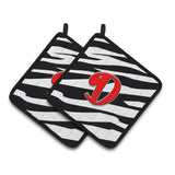 Caroline'S Treasures Monogram Initial D Zebra Red Pair Of Pot Holders Cj1024-Dpthd, 7.5Hx7.5W, Multicolor