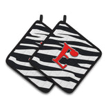 Caroline'S Treasures Monogram Initial E Zebra Red Pair Of Pot Holders Cj1024-Epthd, 7.5Hx7.5W, Multicolor