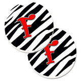 Caroline'S Treasures Monogram Initial F Zebra Red Set Of 2 Cup Holder Car Coasters Cj1024-Fcarc, 2.56, Multicolor
