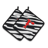 Caroline'S Treasures Monogram Initial F Zebra Red Pair Of Pot Holders Cj1024-Fpthd, 7.5Hx7.5W, Multicolor