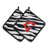 Caroline'S Treasures Monogram Initial G Zebra Red Pair Of Pot Holders Cj1024-Gpthd, 7.5Hx7.5W, Multicolor