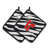 Caroline'S Treasures Monogram Initial H Zebra Red Pair Of Pot Holders Cj1024-Hpthd, 7.5Hx7.5W, Multicolor