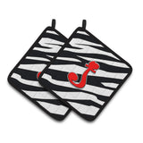 Caroline'S Treasures Monogram Initial J Zebra Red Pair Of Pot Holders Cj1024-Jpthd, 7.5Hx7.5W, Multicolor