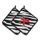 Caroline'S Treasures Monogram Initial M Zebra Red Pair Of Pot Holders Cj1024-Mpthd, 7.5Hx7.5W, Multicolor