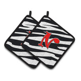 Caroline'S Treasures Monogram Initial N Zebra Red Pair Of Pot Holders Cj1024-Npthd, 7.5Hx7.5W, Multicolor