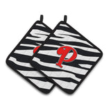 Caroline'S Treasures Monogram Initial P Zebra Red Pair Of Pot Holders Cj1024-Ppthd, 7.5Hx7.5W, Multicolor