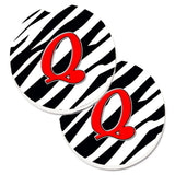 Caroline'S Treasures Monogram Initial Q Zebra Red Set Of 2 Cup Holder Car Coasters Cj1024-Qcarc, 2.56, Multicolor