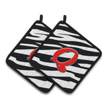 Caroline'S Treasures Monogram Initial Q Zebra Red Pair Of Pot Holders Cj1024-Qpthd, 7.5Hx7.5W, Multicolor