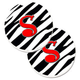 Caroline'S Treasures Monogram Initial S Zebra Red Set Of 2 Cup Holder Car Coasters Cj1024-Scarc, 2.56, Multicolor