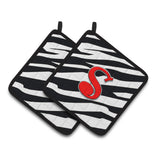 Caroline'S Treasures Monogram Initial S Zebra Red Pair Of Pot Holders Cj1024-Spthd, 7.5Hx7.5W, Multicolor