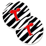Caroline'S Treasures Monogram Initial T Zebra Red Set Of 2 Cup Holder Car Coasters Cj1024-Tcarc, 2.56, Multicolor