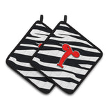 Caroline'S Treasures Monogram Initial T Zebra Red Pair Of Pot Holders Cj1024-Tpthd, 7.5Hx7.5W, Multicolor