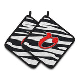 Caroline'S Treasures Monogram Initial U Zebra Red Pair Of Pot Holders Cj1024-Upthd, 7.5Hx7.5W, Multicolor