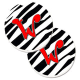 Caroline'S Treasures Monogram Initial W Zebra Red Set Of 2 Cup Holder Car Coasters Cj1024-Wcarc, 2.56, Multicolor