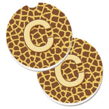 Caroline'S Treasures Monogram Initial C Giraffe Set Of 2 Cup Holder Car Coasters Cj1025-Ccarc, 2.56, Multicolor