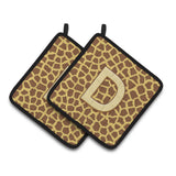 Caroline'S Treasures Monogram Initial D Giraffe Pair Of Pot Holders Cj1025-Dpthd, 7.5Hx7.5W, Multicolor