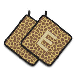 Caroline'S Treasures Monogram Initial E Giraffe Pair Of Pot Holders Cj1025-Epthd, 7.5Hx7.5W, Multicolor