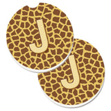Caroline'S Treasures Monogram Initial J Giraffe Set Of 2 Cup Holder Car Coasters Cj1025-Jcarc, 2.56, Multicolor