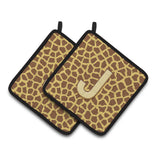 Caroline'S Treasures Monogram Initial J Giraffe Pair Of Pot Holders Cj1025-Jpthd, 7.5Hx7.5W, Multicolor