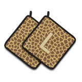 Caroline'S Treasures Monogram Initial L Giraffe Pair Of Pot Holders Cj1025-Lpthd, 7.5Hx7.5W, Multicolor
