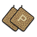 Caroline'S Treasures Monogram Initial P Giraffe Pair Of Pot Holders Cj1025-Ppthd, 7.5Hx7.5W, Multicolor