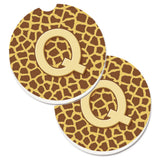 Caroline'S Treasures Monogram Initial Q Giraffe Set Of 2 Cup Holder Car Coasters Cj1025-Qcarc, 2.56, Multicolor