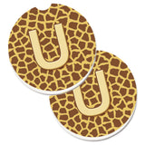 Caroline'S Treasures Monogram Initial U Giraffe Set Of 2 Cup Holder Car Coasters Cj1025-Ucarc, 2.56, Multicolor