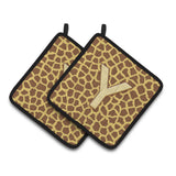 Caroline'S Treasures Monogram Initial Y Giraffe Pair Of Pot Holders Cj1025-Ypthd, 7.5Hx7.5W, Multicolor