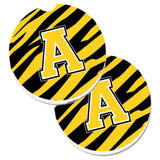 Caroline'S Treasures Letter A Monogram - Black Gold Tiger Stripe Set Of 2 Cup Holder Car Coasters Cj1026-Acarc, 2.56, Multicol