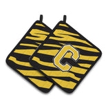 Caroline'S Treasures Monogram Initial C Tiger Stripe - Black Gold Pair Of Pot Holders Cj1026-Cpthd, 7.5Hx7.5W, Multicolor